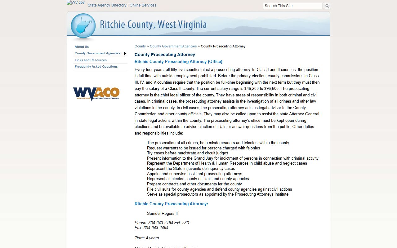 Official Ritchie County Prosecuting Attorney directory page